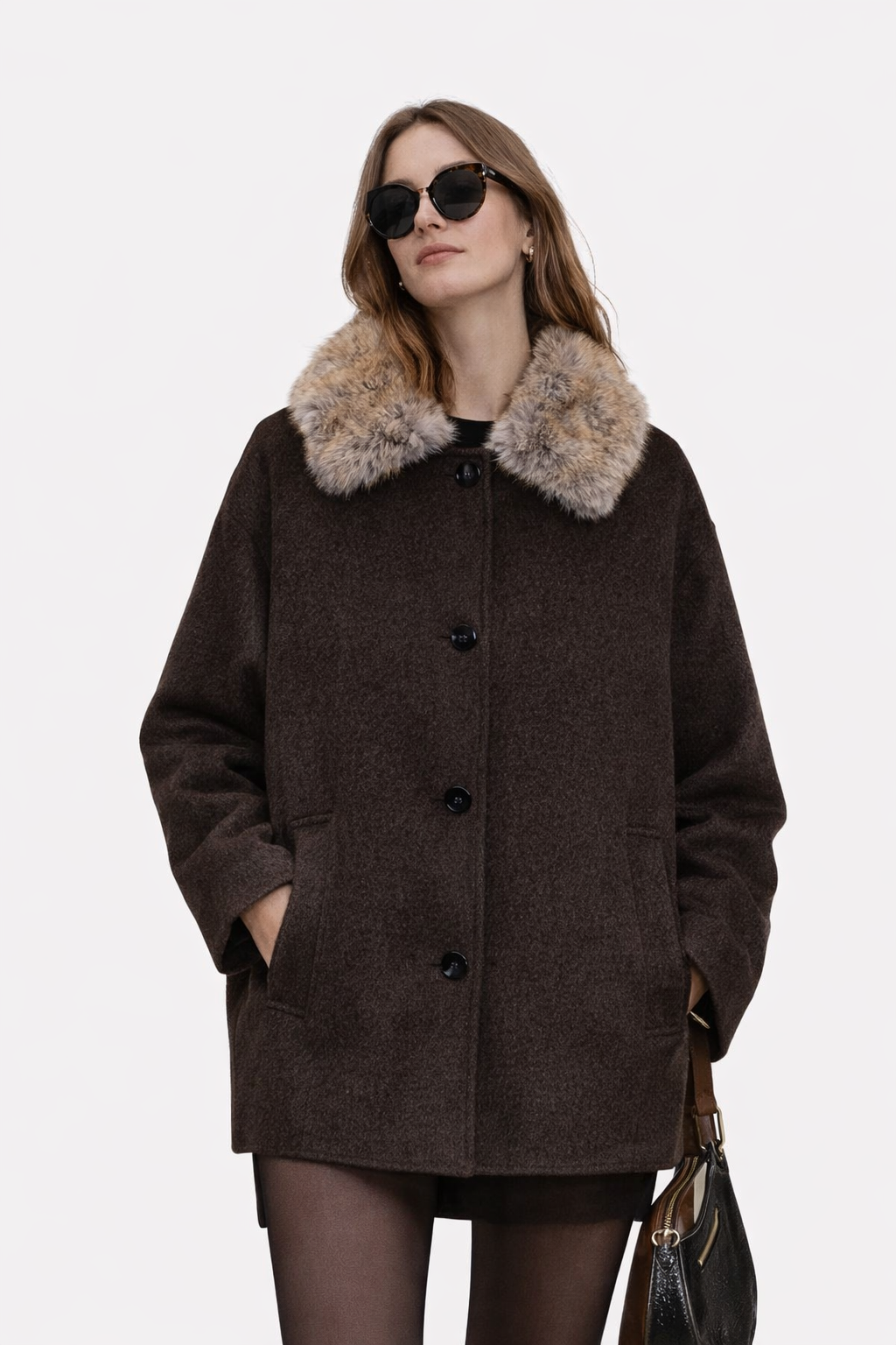 Abrigo Lana Cuello Efecto Pelo