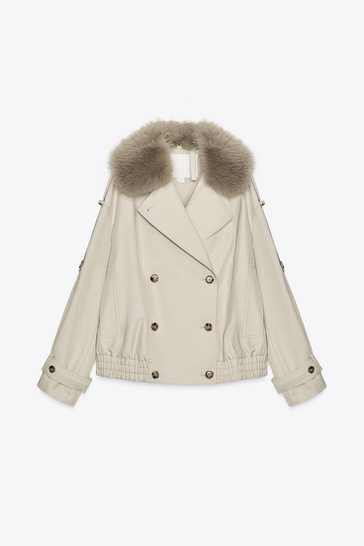 Trench Cuello Solapa Efecto Pelo