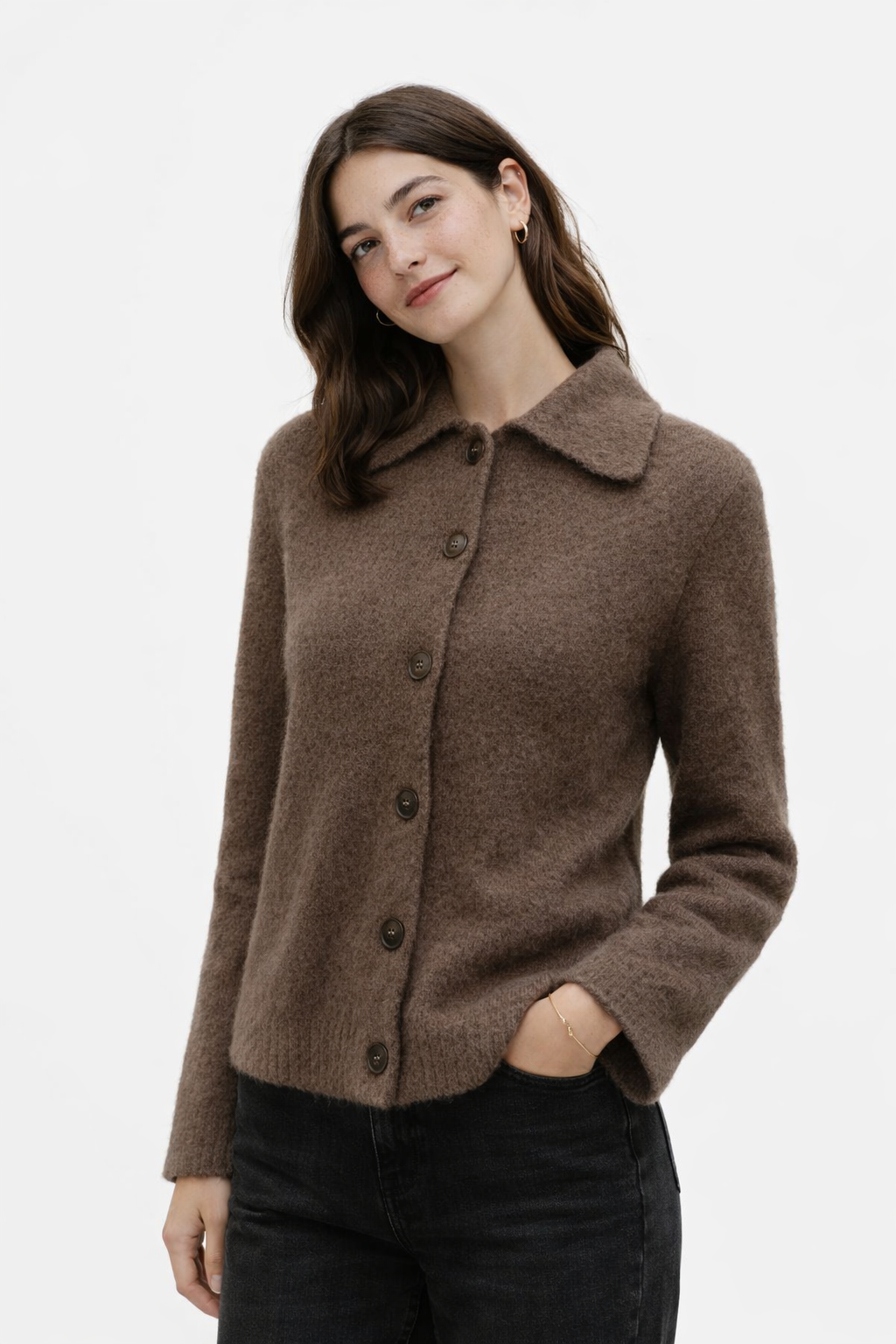 Chaqueta Punto Solapa Efecto Pelo