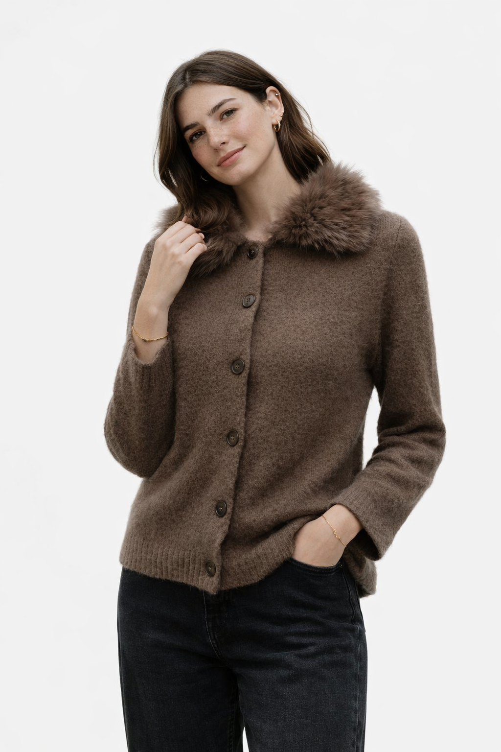 Chaqueta Punto Solapa Efecto Pelo